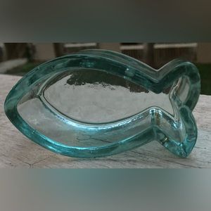 Vintage Clear Green Tint Glass Fish Trinket Jewelry Dish EUC